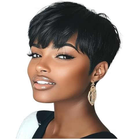 DOcute Short Wigs Pixie Cut Wigs For Black Women Natural Black Short Wigs for Black Women Straight Wave Pixie Wigs Synthetic Black Women Wigs(Black-5") Cover