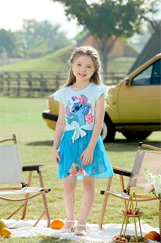 Image of Disney Princess Frozen Elsa Minnie Mouse Stitch Toddler Girl Romper With Skirt Overlay Summer Jumpsuit with Bow 2-6 Years