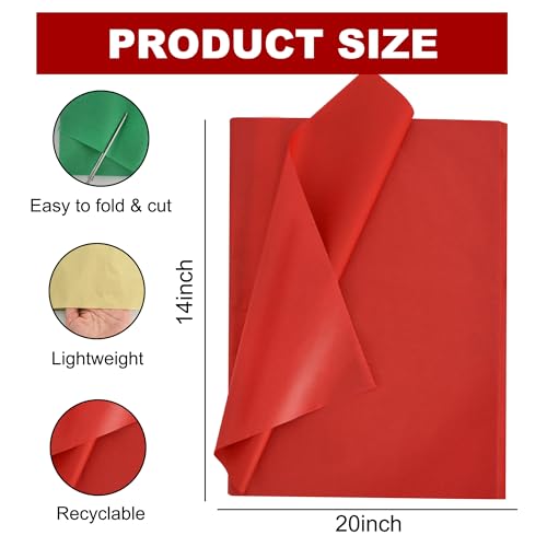 Image of BEISHIDA 100 Sheets Christmas Tissue Paper Bulk, Red Green White Silver Gold Wrapping Tissue Paper for Gift Bags, 14 x 20 Inch Gift Wrap for Party Decoration DIY Crafts Holiday Flowers