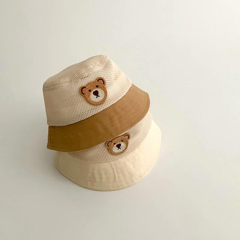 Sombrero de pescador de bebé sombrero de cubo de verano lindo oso malla transpirable sombreros de sol al aire libre playa pescador gorra