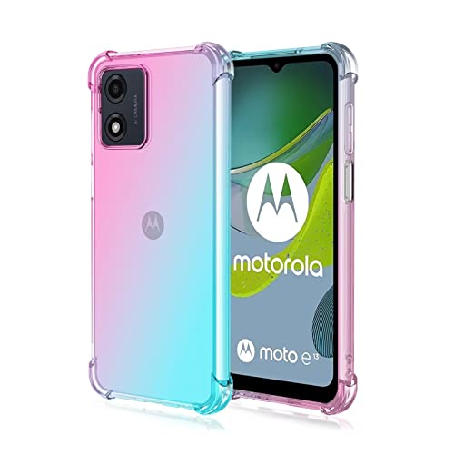 Custodia per Telefono per Motorola Moto E13 6.5 Inches Cover per Cellulare con Gradiente di Colore Trasparente in Morbido Silicone TPU - Rosa Verde