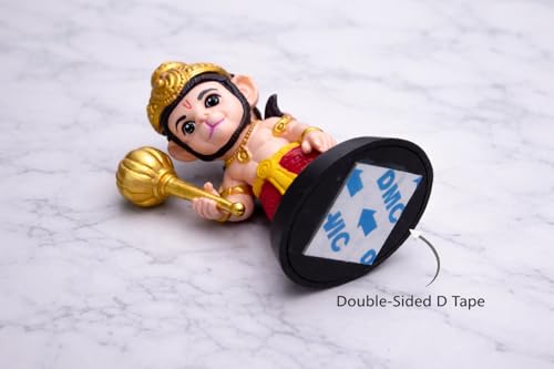 Image of Hanuman Ji Idol for Car Dashboard, Premium Polyresin Bajrangbali Murti with Double Sided Tape Base, Hanuman Murti for Home Temple, Office Desk, Car Decor, Vastu Gift, Multicolor
