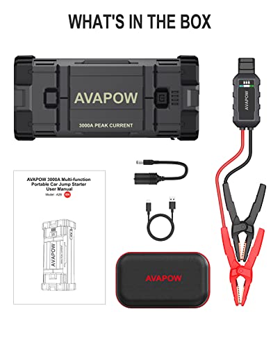 Avapow SHENZHEN CROSSTECH CO., LTD Car Battery Jump Starter 3000A Peak, Jumpstart With Force Start Function, Portable Starters For Up To 8L Gas 8L Diesel Engine With Booster Function,12V Lithium Jump Charger Pack Box thumb #7