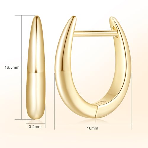 SPOINT Gold Hoop Earrings 14K Gold Hoop Earrings for Womens Hoops Earring U-shaped Small Earring for Women 16mm2