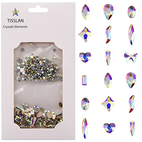 Tisslan 820pcs Glass AB Crystals Flatback Nail Decoration Gems Rhinestones