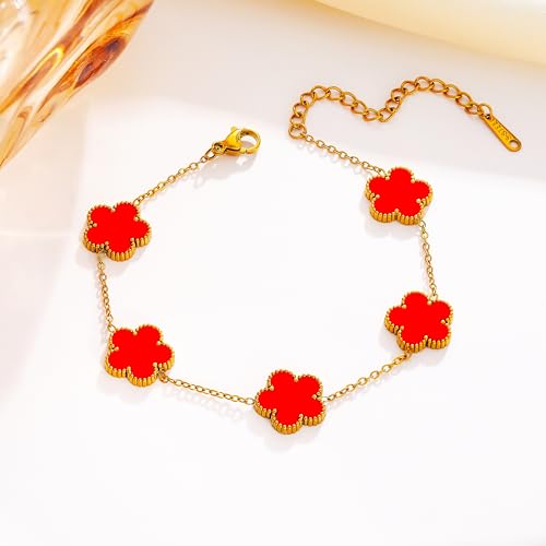 Clover Bracelet Set for Women-18K Gold Plated Five Leaf Lucky Bracelets Stainless Steel White/Black/Blue/Gold/Crystal Flower Trendy Jewelry Gifts4