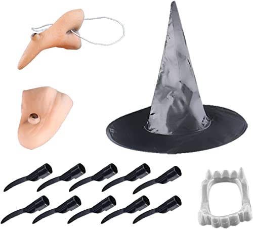 Young Wolf Lot de 5 accessoires de maquillage amusants pour fête d'Halloween (nez, menton, ongles, dents et chapeau) Cover