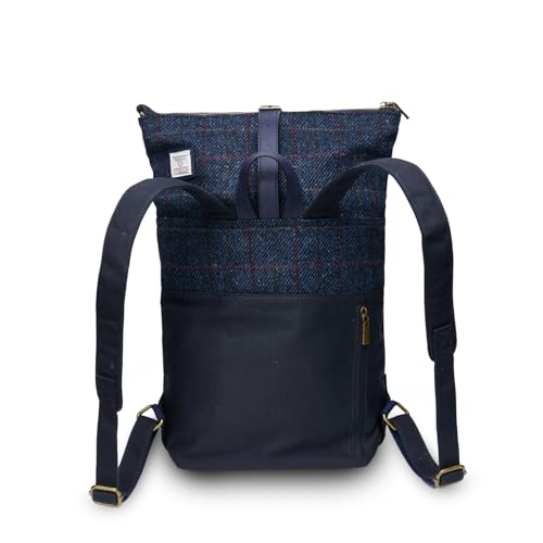 Islander Harris Tweed Canvas Backpack with Vintage Flap and Tablet Sleeve (12.99" × 12.99" × 5.11") (Navy TT)4