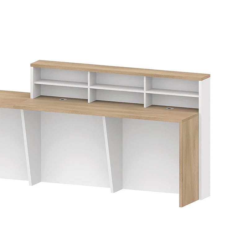 Image of Desk for Office, Salon, Hotel, Spa, Boutique, Studio & Commercial Lobby, Modern White Reception Counter Table with Wooden Frame for Front Office - (RCT-35 LPB L6W2)