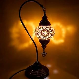 Handmade Bronze Turkish Moroccan Arabian Eastern Bohemian Tiffany Style Glass Mosaic Beautiful Table Desk Lamp Lamps Home Decor