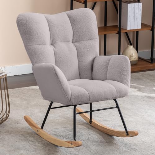 NIOIIKIT Velvet Nursery Rocking Chair with High Backrest