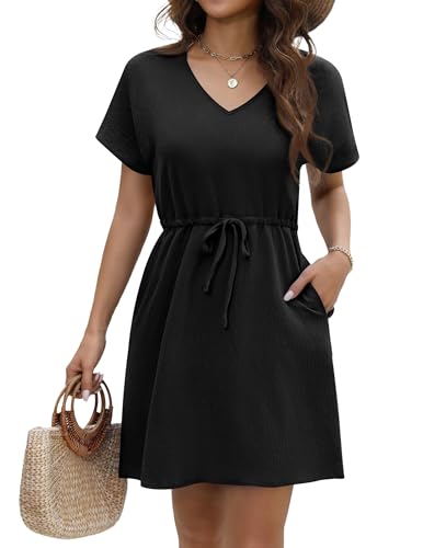 AI'MAGE Women's Swimsuit Cover Up Short Sleeves Bathing Suit Coverup 2025 Bikini Beach Dress for Swimwear with Pockets