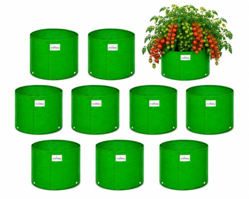 Image of Grow Bags for Terrace Gardening, Premium HDPE Green-Orange Large Planters for Fruit Trees, Vegetables, Flowers & Home Garden Pack of 10(12x12)
