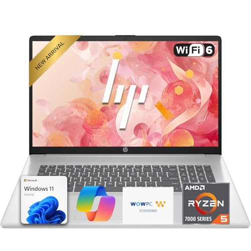 HP 17.3�C���` AI�Ή� FHD �r�W�l�X�m�[�g�p�\�R�� | 6�R�A AMD Ryzen 5�v���Z�b�T�[ | 32GB DDR4 RAM | 512GB PCIe SSD + 500GB �O�� | �E�B���h�E11 + Copilot | Wi-Fi 