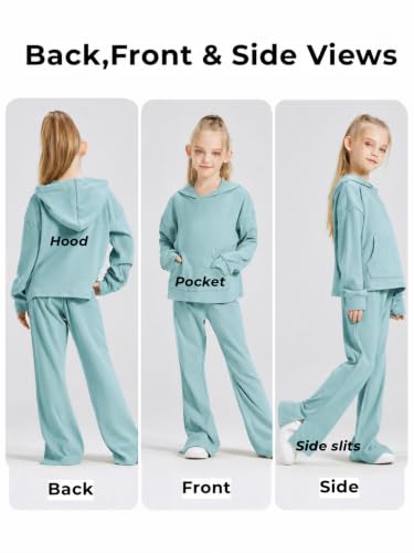 Image of Girls 2 Piece Hoodie Bell Bottom Pants Outfit Set for Fall
