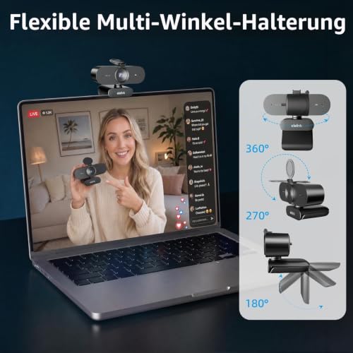 4K UHD Webcam, PC Kamera mit schnellem Autofokus, 2 Mikrofon für Laptop Mac – Ansicht 6