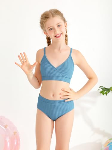 Image of Girl's 2 Piece Swimsuit Solid Spaghetti Strap Bikini Sets Beach Bathing Suit Swimwear for Teen Girls