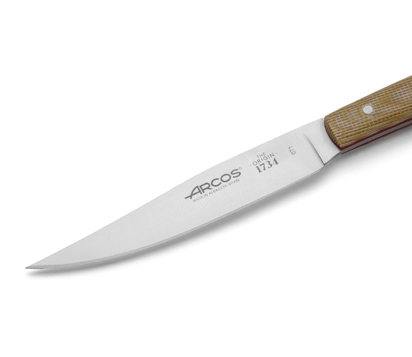 Arcos Serie Cuchillos de Mesa, Juego de Cuchillos de Mesa 4 piezas, Cuchillos Chuleteros, Hoja Filo de Acero Inoxidable Nitrum de 110 mm, Mango Madera Palisandro Color Marrón claro