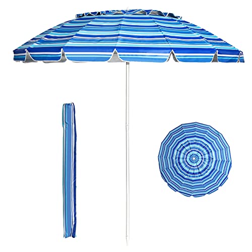 RELAX4LIFE Ombrellone da Spiaggia e Esterno 243 cm, Tettuccio Inclinabile con Rivestimento Filtro Raggi UV, Telaio a 16 Stecche in Fibra di Vetro, Base non inclusa, per Mare/Giardino (Multicolore)