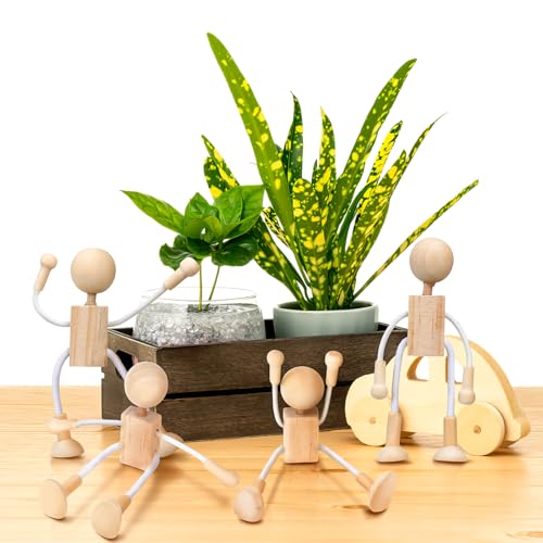 4 Stück DIY Holzfiguren, Biegepuppen Holzfiguren zum Bemalen, Naturholz Figuren zum Bemalen für Kinder DIY-Set für Tischdekoration & Bastelprojekte