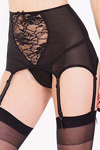 Plus Size Garter Belt - High-Waisted Sheer Lace Garter Belt With 6Pcs Garters, Hooks And G-String For Women, Sexy Panties, Underwear, Lingerie (Black, Xl) #TOP1