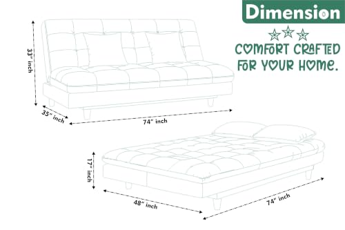 Image of Los Angeles Modern Convertible Futon Sofa Bed, Tufted Upholstered Folding Couch with Adjustable Backrest, Space Saving Sleeper Sofa for Living Room, Apartment, Office, Dorm & Guest Room - Green