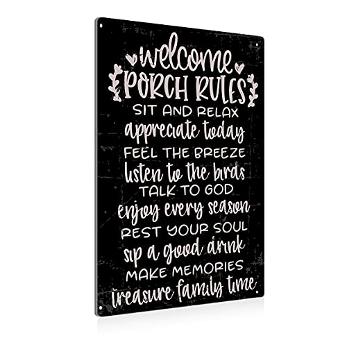 BEASTZHENG Vintage Welcome Patio Porch Rules Sign Tin Signs Wall Art Decor…