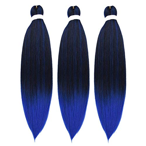 3 Packs Pre Stretched Ombre Braiding Hair Kanekalon Yaki Synthetic Colorful Hair(26 Inch,1B/Blue)