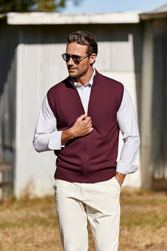 Runcati Mens Full Zip Sweater Vest Knitted Stand Collar Cardigan Casual Slim Fit Sleeveless Sweaters2