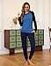 Aseniza Schlafanzug Damen Lang Baumwolle Winter Pyjama Set Langarm Warm Loungewear Dunkelblau L