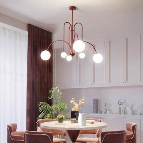 QZGTDMYG Lustre dourado moderno com globo de vidro fosco branco, lâmpadas G9 incluídas, 6 lâmpadas S