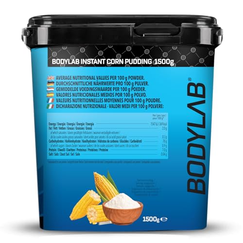 Bodylab24 Instant Maize (Corn) Pudding 1,5kg, mit 80g Kohlenhydraten pro Portion, 100% Maisgrieß, Maispudding ohne Zusatzstoffe, ideal als Energielieferant vor oder nach dem Training