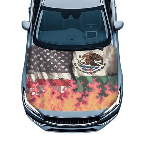 Image of Car Hood Cover All Weather Protection Automotive Exterior Accessories Universal Fit Hood Covers for Cars, Trucks, SUV, or Van Full Coverage with Elastic Band, USA and Mexico