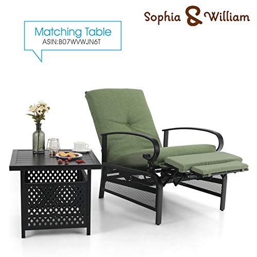 Sophia & William Adjustable Patio Recliner Chair Set Of 2 Metal Outdoor Reclining Lounge Chair With Removable Cushion Support 300Lbs, Green #TOP5
