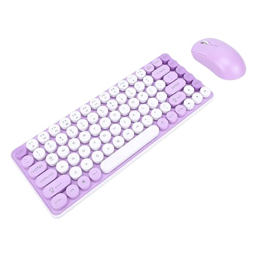 VBESTLIFE Combo de Teclado y Ratón Inalámbricos, 85 Teclas Bluetooth/2,4G, Modo Dual, Teclado Redondo Retro, Ergonómico para Ordenador Portátil de Escritorio