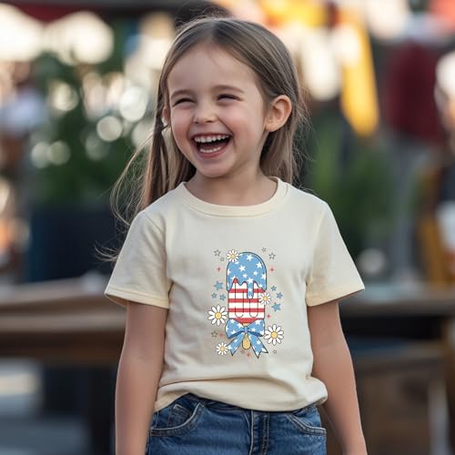 Image of Girl American Flag Shirts Bow Tshirt 4th of July Shirt Cotton Short Sleeve Tees 2-12 Years