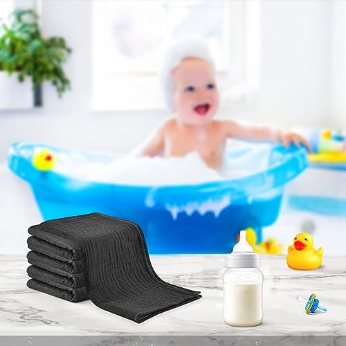 Image of YETTASBIN Solid Black Muslin Baby Hand Washcloths, Soft Cotton Bath Face Towel, 4 Layers Extra Absorbent Feeding Burp Cloth for Newborn Infant Sensitive Skin, 5 Pack
