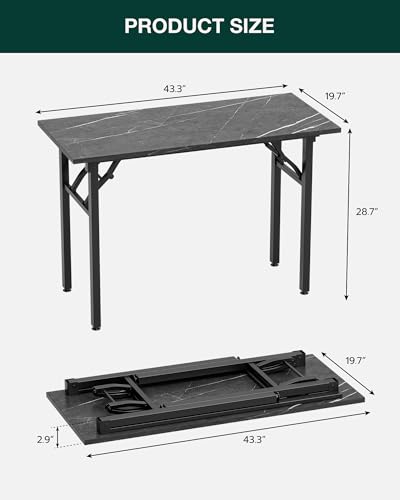 Image of Frylr Small Folding Computer Desk - Portable 44.3 Inch Foldable Laptop Table, Collapsible and Compact for Easy and Fast Setup, Lightweight for Small Spaces, Home Craft and Study Use, Marble Greige
