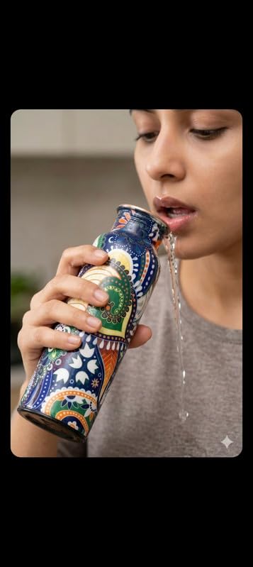 Image of PURE Copper Water Bottle Green Blue Dual Tone Leakproof Ayurvedic Drinking Bottle for Home Office Gym Travel Pure Copper Bottle for Health Benefits Durable Design