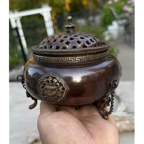 DharmaObjects Tibetan Traditional Hanging Incense Burner Copper (5.5 x 4.5 x 4.5 Inches, Hanging 7) Cover