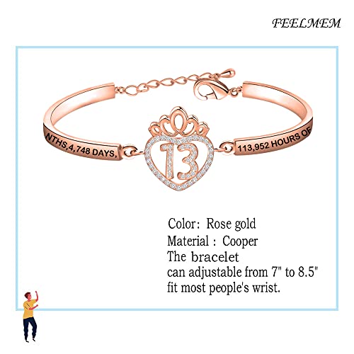 FEELMEM Sweet 13th Birthday Gifts 13 Years Old Birthday Crown Bracelet 13 Year Old Teen Gift for Girls 13 Years Old Gift2