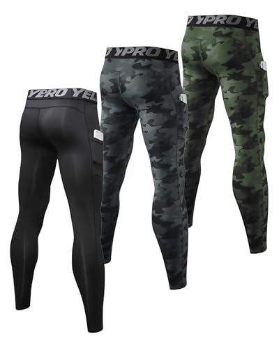 1 or 3 Pack Men's Compression Pants with Pocket Running Leggings Sports Cool Dry Workout Base Layer Underwear2