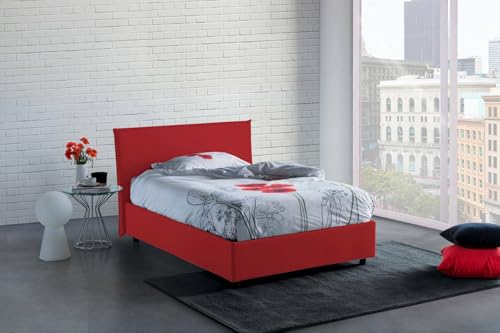 Dmora Talamo Italia Letto Contenitore Una Piazza e Mezza Anna, Made in Italy, Letto con Rivestimento in Tessuto, Apertura Frontale, Adatto per Materasso cm 120x200, Rosso