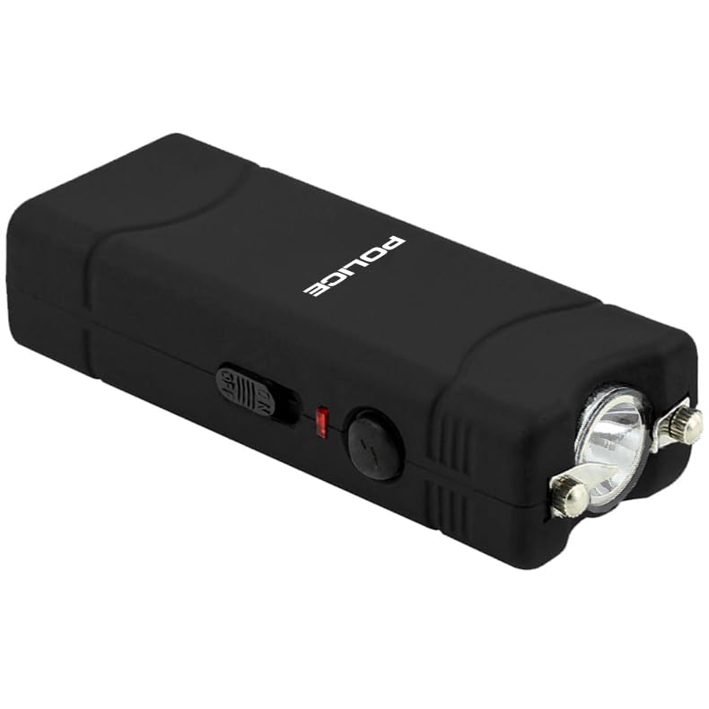 POLICEStun Gun for Self Defense 801 – High Voltage Mini Rechargeable with LED Flashlight, Compact & Heavy Duty – Personal Security for Women & Men – Black