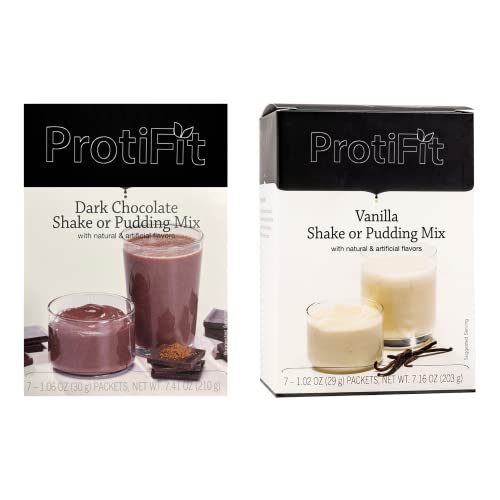Protifit - High Protein Dark Chocolate & Vanilla Pudding & Shake Mix 2 Pack, 15G Protein, Low Calorie, Low Fat, Low Carb, Aspartame Free, Idea Protein Compatible, Meal Replacement, 7 Servings Per Box, (2 Pack) #TOP14