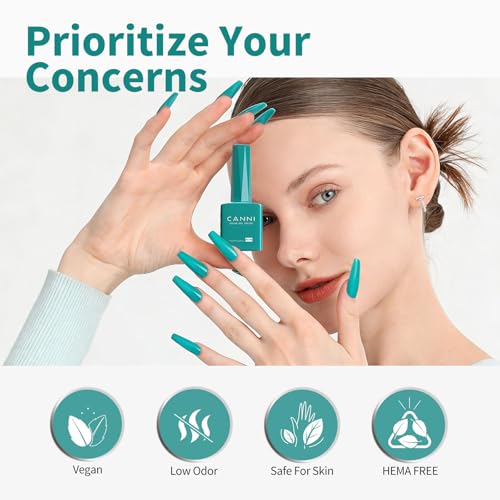 Image of CANNI Teal Green Gel Nail Polish, 1Pcs Emerald Green Gel Polish Dark Color Soak Off U V Nail Manicure Salon DIY at Home