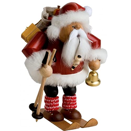 KWO Olbernhau 21692 Räuchermännchen Weihnachtsmann auf Skier, 20 cm