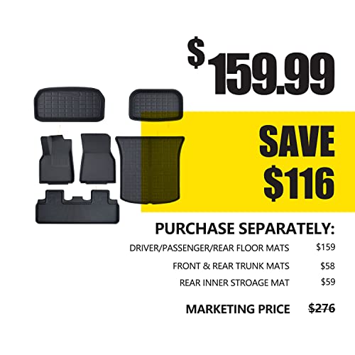 6Pcs Full Sets Xpe Tesla Model Y Floor Mats 2022 2023 2021, All Weather 1St&2Nd Seater Floor Mat And Front & Rear Trunk Mat, Waterproof Anti-Slip Heavy Duty Cargo Liner Mat, Car Accessories #TOP1