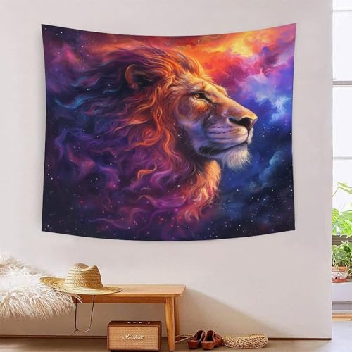Tapisserie murale lion 3D VZOMANLEX 180x230cm grand format en tissu pour decoration de salon