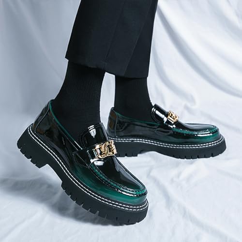 Image of Men's Patent Platform Leather Classic Oxford Shoes Round Toe Lug Sole Non-Slip Lace-Up Business Leather Shoes Fashionable Work Formal Oxfords